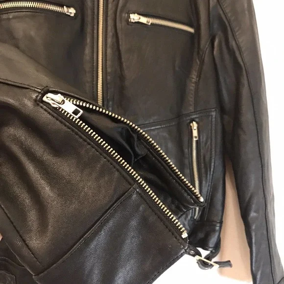 Women’s Genuine Leather Moto Jacket Medium, Black, by Mossimo - Picture 5 of 16